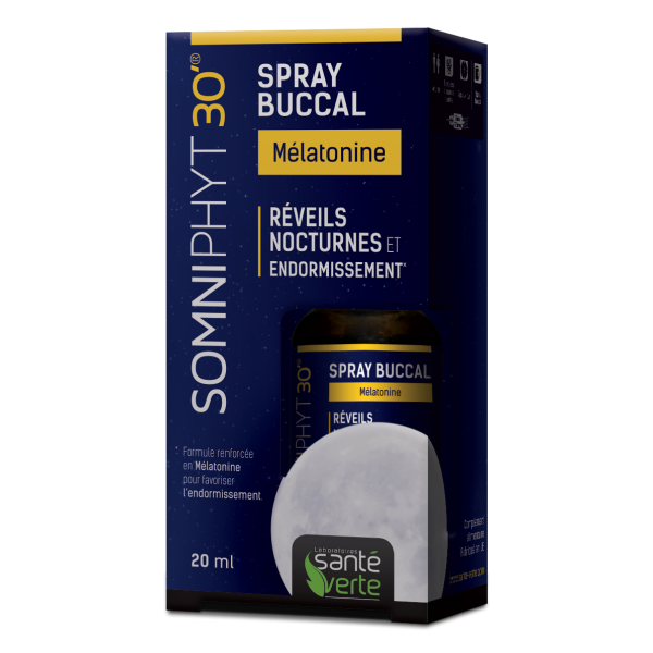 Somniphyt 30' Mélatonine Réveils nocturnes et endormissement Santé Verte - Spray buccal - Flacon 20 
