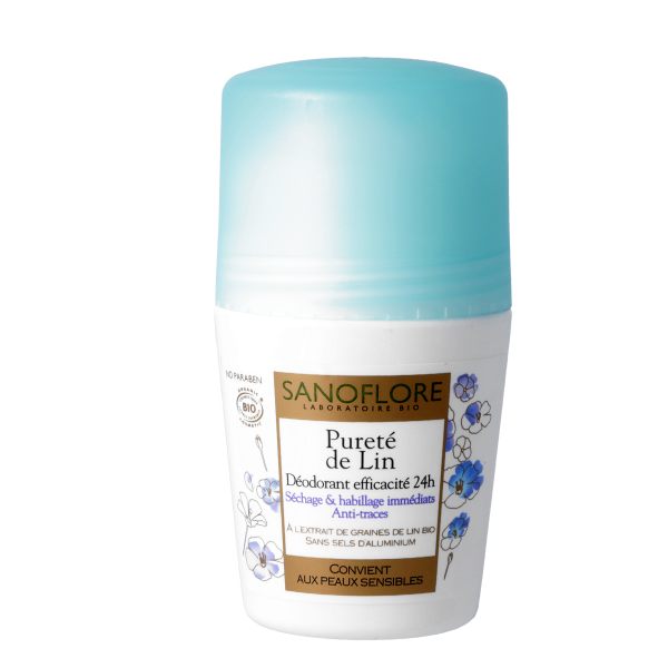 Déodorant Pureté de lin Roll-con efficacité 24h Sanoflore - 50 mL