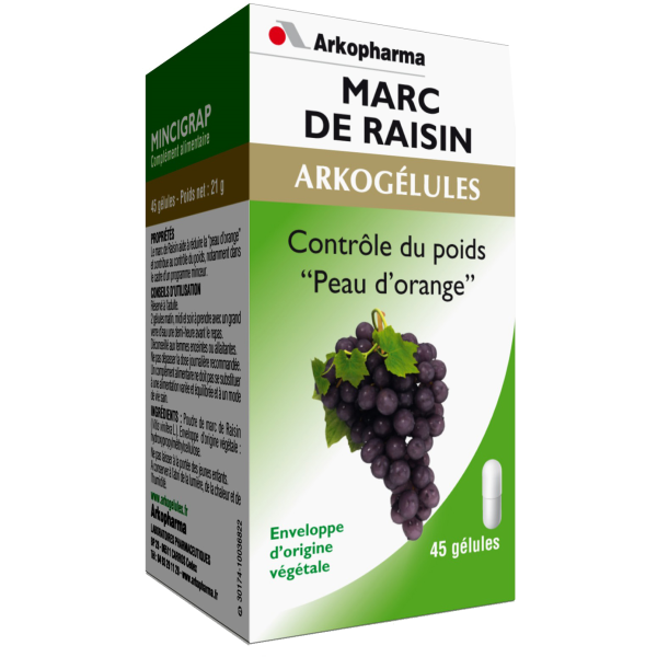 Arkogélules marc de raisin contrôle du poids peau d'orange Arkopharma - 45 gélules