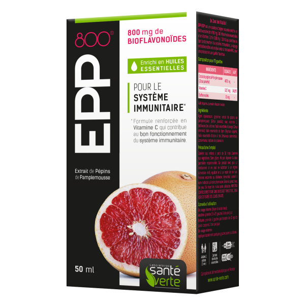 EPP 800 Pour le système immunitaire Pépin de pamplemousse Vit C Santé Verte - Flacon 50 mL