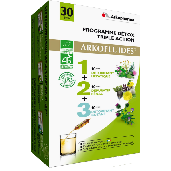 Arkofluides Programme Détox triple action élimination dépuratif et détoxifiant sans alcool Arkopharm