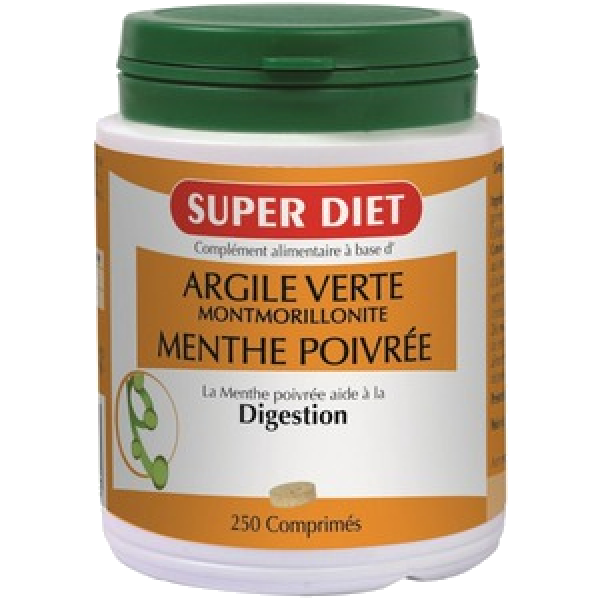 Argile verte menthe poivrée digestion Super Diet - 250 Gélules