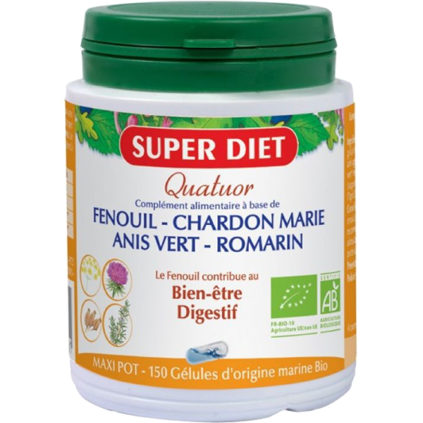 Quatuor Bien-être digestif fenouil chardon anis et romarin Bio Super Diet - 150 Gélules