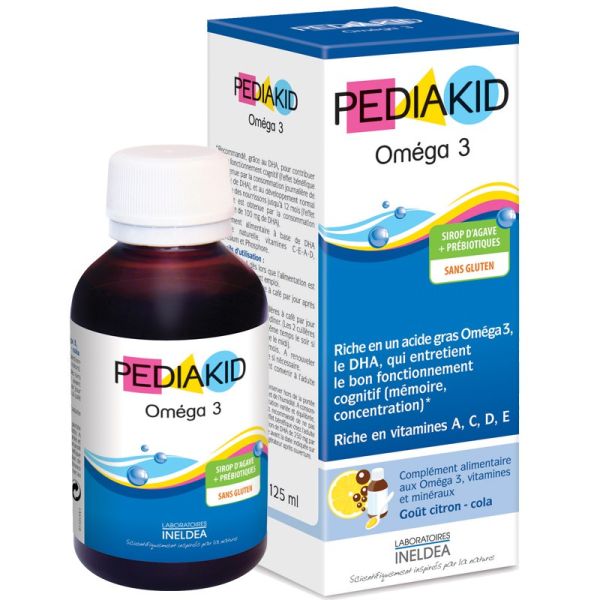 Pediakid Oméga 3 sirop multivitaminé et Oméga 3 pour faciliter la concentration Ineldea - 125 mL
