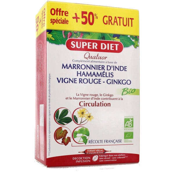 Quatuor Circulation Bio offre spéciale 50% gratuit Super Diet - 30 Ampoules