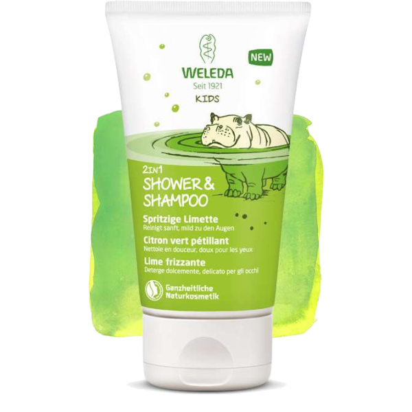 2en1 Douche & Shampooing au Citron Vert Pétillant Weleda Enfants - Tube de 150ml